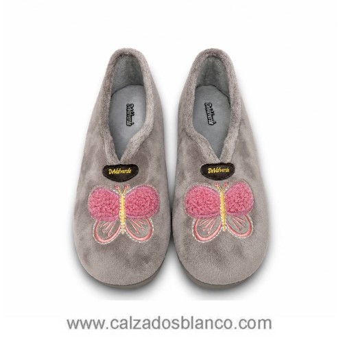 Zapatilla de Casa DeValverde 1209 MARIPOSA Gris (111-0238)